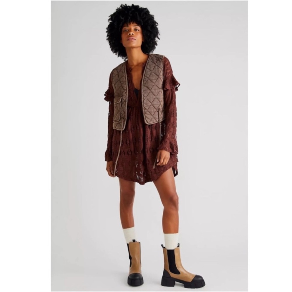 Free People Candy Shop Tunic Brown Lace Blouse